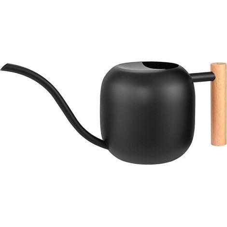 Arrosoir d'intérieur 1,2 L en acier inoxydable avec poignée en bois - Arrosoir de jardin en métal avec long bec pour petites plantes en pot et fleurs (noir), (1/5)