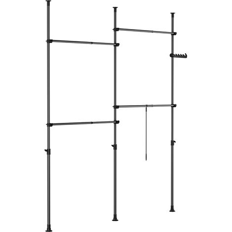 SoBuy KLS03-II-SCH Telescopic Appendiabiti da Terra, Robusto Stand Appendiabiti con Aste, Armadio Aperto Regolabile per Camera da Letto, Porta Abiti Nero