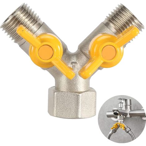 Vanne en Y laiton 1/2" – 3 voies – Pour flexible douche, machine à laver, robinet – Dérivation (1/5)