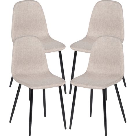FurnitureR Ensemble de 4 chaises à manger élégantes en tissu avec jambes en métal. Idéal pour la chambre, Salon, Beige, Tissu, 44,5 x 39 x 86 cm (1/5)