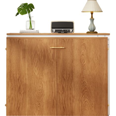 Lit escamotable 90x200 avec bureau pivotant, matelas et roulettes, meuble gain de place en métal et bois pour chambre, studio ou bureau  CHICFURN (1/5)