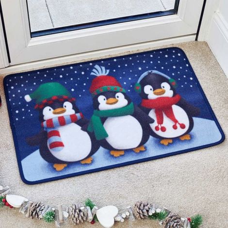 60cm x 40cm Frosty Penguins Fabric Christmas Doormat (1/4)