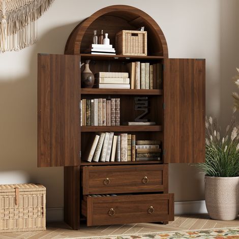 Buffet style arche en rotin, doubles tiroirs, buffet vintage pour salon et chambre, armoire de rangement (1/5)