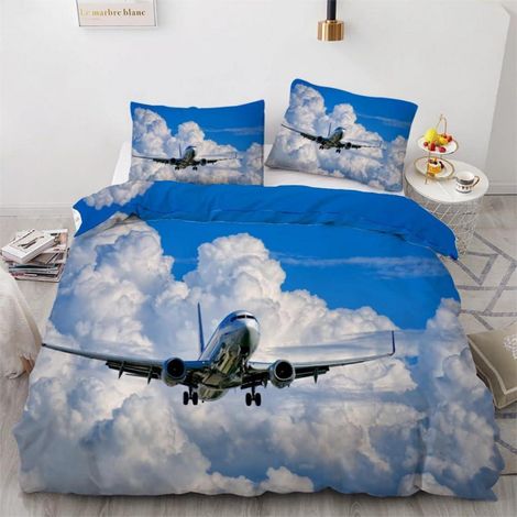 Bettwäsche-Set 220x240cm Flugzeug 3D Mikrofaser mit Reißverschluss