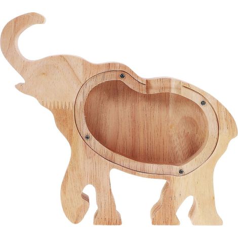 Tirelire en bois en forme d'éléphant, tirelire décorative pour collectionneur de pièces-22X18CM (1/3)