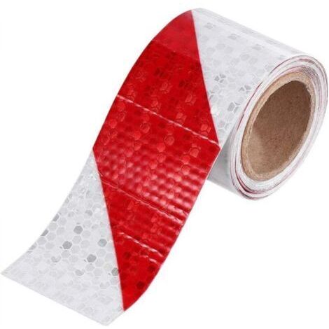 Ruban d'avertissement rouge et blanc 10 cm x 2500 cm, 1 rouleau, bande de sécurité réfléchissante en sergé, autocollant, ruban d'avertissement (1/5)