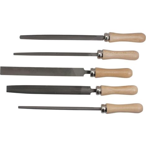SW-Stahl 90902SB Werkstattfeilensatz I 5-teilig I 300 mm I Werkstattfeilen Set I Feilen Set für Metall I Holzgriff