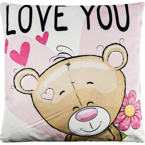 Animal Print Velvet Cushion Covers Luxury Plush 45cm x 45cm Love You Bear (1/2)