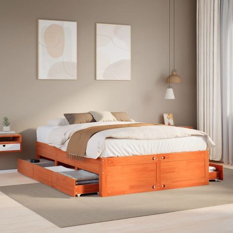 Cadre de lit sans matelas avec tiroirs-Structure de lit avec rangement 140x190 cm bois de pin 680517 (1/5)