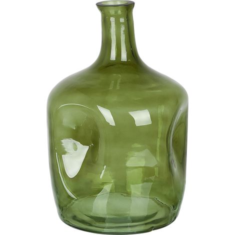 Florero de vidrio verde oliva 30 cm hecho a mano cuello estrecho moderno Kerala