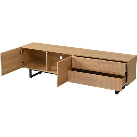 ELVMI Mobile TV con 2 Ante, 2 Cassetti e Passacavi, per Soggiorno, in Pannello di Particelle, 180 × 38 × 51.5 cm, Naturale (1/5)