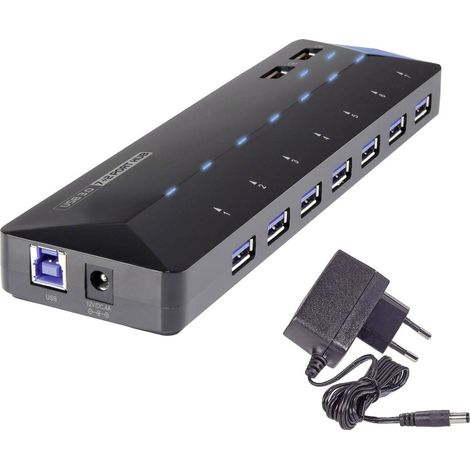 [NEUWERTIG] B-Ware Renkforce USB-Hub 7 Port USB 3.0 5 GBit/s Schnellladeport schwarz extern