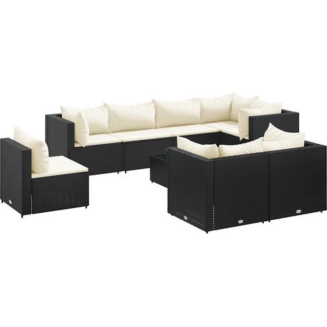 Maison Exclusive - 9-tlg. Garten-Lounge-Set mit Kissen Schwarz Po