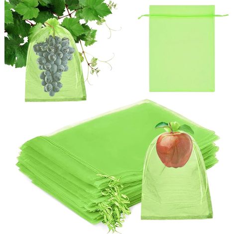 100 Pièces 17x23cm Sac Protection Fruits, Sachet Protection Raisin, avec Cordon, Sac Aéré de Protection pour Les Fruits,Sac Transparent Organza, Empêcher Guêpes Drosophile Oiseaux (1/5)