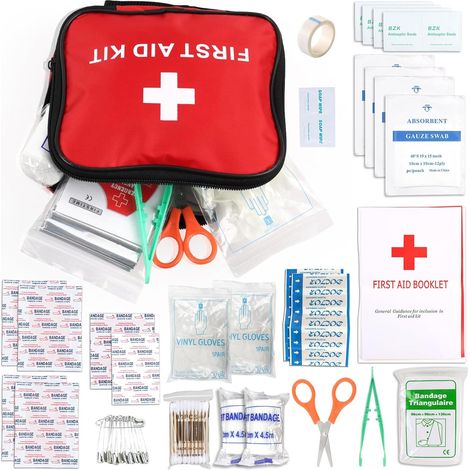 Trousse de Premiers Secours, Kit de Survie Complète, Mini Boite Medical Compacte, Légère, Étanche, avec Pansements, Bandages, Ciseaux Médicaux et Couverture, Idéale pour Maison, Camping, Voyages (1/5)