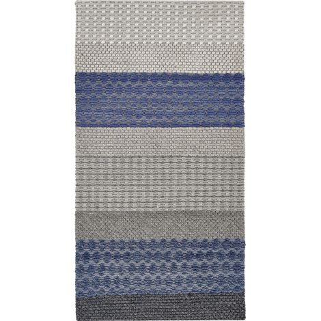 Tapis à Rayures Jaune Gris et Noir 80 x 150 cm en Laine pour Salon ou Chambre Bohème Beliani