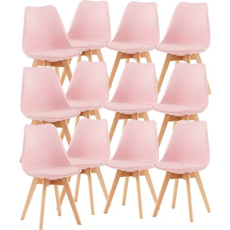 12 Chaises Tulipes Salle à Manger Scandinaves Bm Home Salle de Bureau, Pieds en Bois de Hêtre Massif, Colorie Rose (1/5)