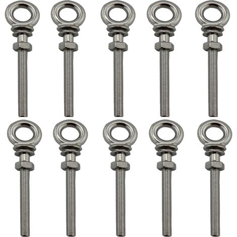 M6x60 Boulon à œil en acier inoxydable 316 – Boulon pivotant robuste pour levage et activités outdoor, avec vis et rondelles (Lot de 10)