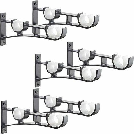 Juego de 6 piezas de barra de cortina de metal resistente, soporte para barra de cortina, soporte doble para barra de cortina, soporte para cortina, soporte de barra de cortina de aluminio, soporte de (1/5)