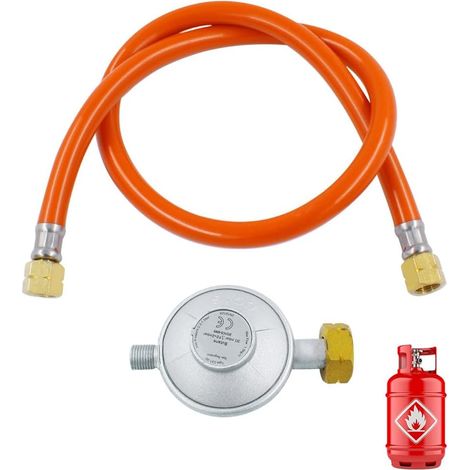 Régulateur de pression de gaz 50 mbar, tuyau de gaz avec réducteur de pression, tuyau de gaz de 150 cm, raccords vissés 1/4" gauche, régulateur de gaz réducteur de pression, régulateur de basse (1/5)