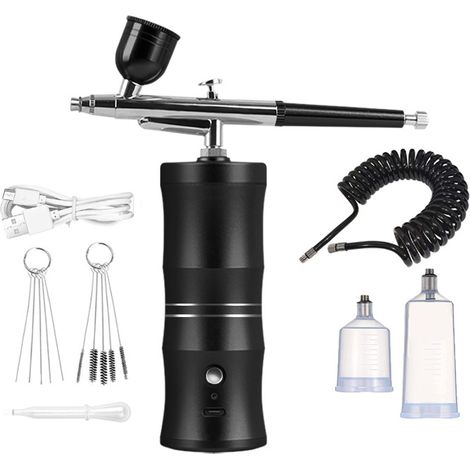 Kit Aérographe avec Compresseur, 34 PSI Pistolet à Air Comprimé, Rechargeable, Portable, Sans Fil, avec Buse de 0,4 mm pour Peinture, Nail Art (1/5)