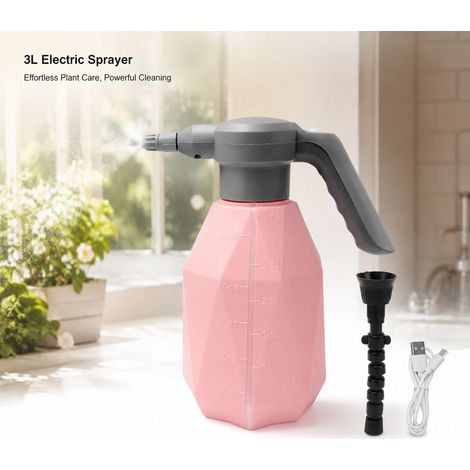 Spruzzatore elettrico da 3 litri - Ricaricabile - Ugello girevole a 360° - Annaffiatoio automatico senza fili per piante da interno ed esterno - Rosa (1/5)