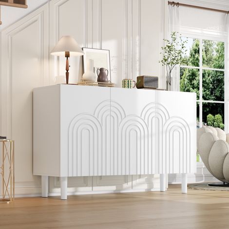 Credenza con 3 Ante e 5 Vani Contenitore, Divisori Regolabili, Gambe da 16 cm, per Soggiorno, MDF Bianco (1/5)