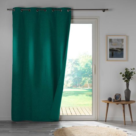 Rideau a oeillets double face 140 x 260 cm 100% occultant/satiné Obscure Emeraude (1/4)