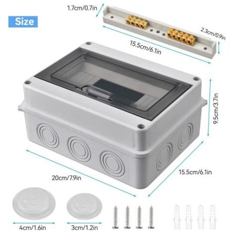 IP65 Wasserdichtes Elektrogehäuse für den Außenbereich, 8 Module, Aufputzmontage (ABS-Kunststoff), Wasserdichter Elektroverteilerkasten, Steuerschrank, Abzweigdose
