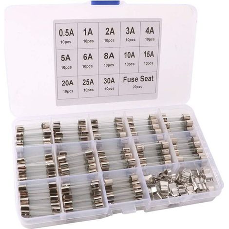 150Pcs 6X30mm Professionnel Voiture Fast-Souffler Verre Tube Fusible Kit: 130Pcs Rapide Coup Verre Tube Fusible + 20Pcs Fusible Siège, avec Transparent Plastique Boîte (1/4)