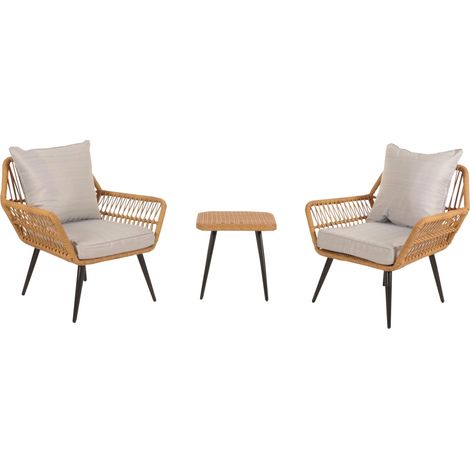 Set in poly-rattan HHG-956, set da balcone set da giardino esterno salotto tavolino, grigio chiaro