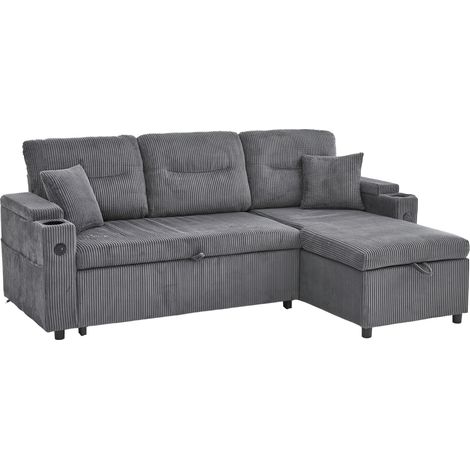 CHICFURN Sofá cama de 3 plazas 212,5x136 cm pana gris carbón con almacenaje (1/5)