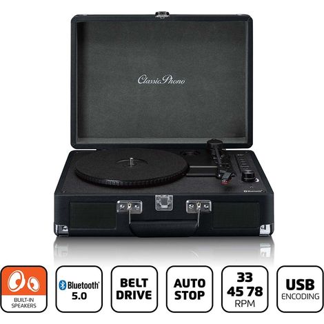 Platine vinyle mallette lenco tt-115cr - bluetooth, enceinte intégrée - noire (1/5)