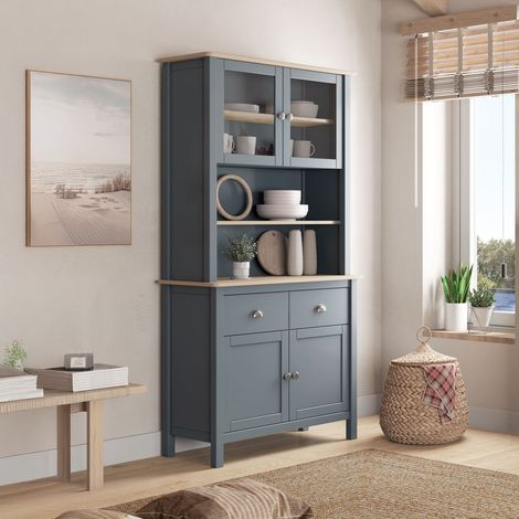 Buffet vaisselier 4 portes 90x40x180 cm vert grisé et chêne - ZRATA (1/5)