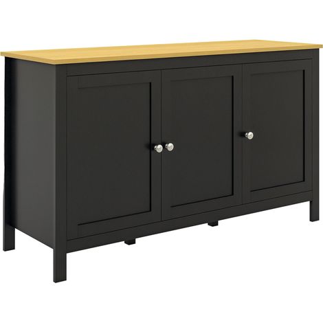 Buffet 3 portes, buffet de salon avec étagères réglables pour cuisine, entrée, salle à manger, noir, 120 x 40 x 70 cm (1/5)