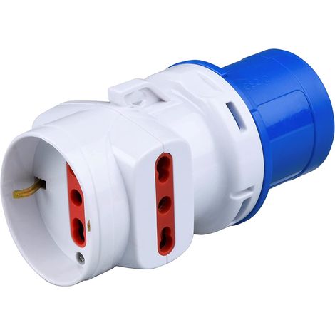 Adattatore da spina industriale 230V 2P+T a 2 prese bipasso 10A/16A e 1 presa schuko/bipasso 10A/16A, IP20 - Rosi 1878
