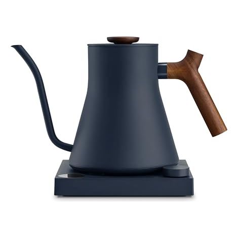 Fellow Stagg ECG Pro - Hervidor eléctrico con boquilla de cuello de cisne - Verter café y té, calentamiento rápido, ajuste exacto de la temperatura, color azul piedra con mango de nogal