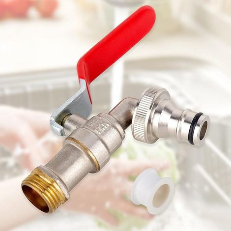Doppelter Gartenwasserhahn aus Messing, 1/2" mit Adapter, rost- und frostbeständig, inklusive 2 Schlauchanschlüssen für Garten, Haushalt und Industrie (1/5)