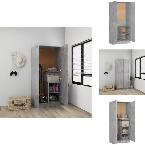 Garde-robe Gris béton 82,5x51,5x180 cm Aggloméré - Armoire - Meuble Rangement - Dressing - Placard - Mobilier Chambre (1/5)