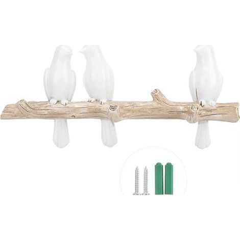 Patères Résine Oiseaux Décoratifs sur Branche d'arbre Décor Mural Porte-Manteau Art Décor Cintre pour Manteaux/Chapeaux/Clés/Serviettes/Cintre de Rangement de V&eci (1/4)