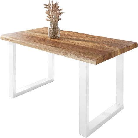 Esstisch Baumkante massiv Mango rough 120 x 80 U-Gestell weiß ATLAS (1/5)