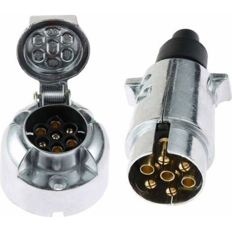 Alovez - Prise Remorque 7 Broches Métal Et Fiche Électrique Remorque, Prise Attelage 7 Broches Femelle 12V Connecteur Prise Remorque Male 7 Broches Alliage D'Aluminium Étanche Pour Camion Rv Bateau (1/5)