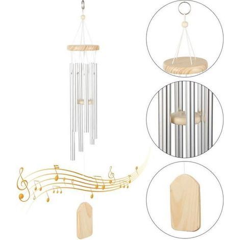 Decorative Wind Chime - Aluminum - 6 Tubes - Silver - 65 cm - For Outdoor Use (1/4)