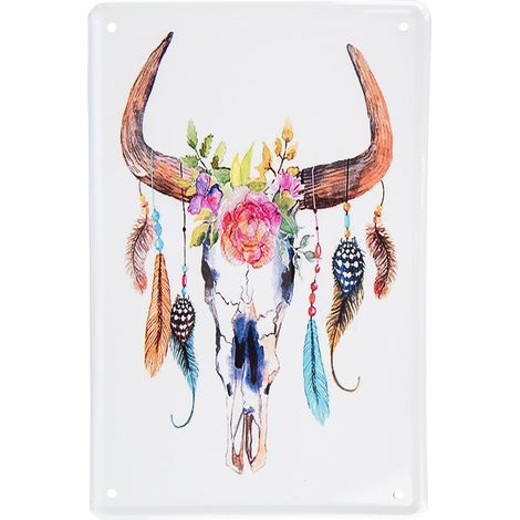 Décoration Murale en Métal Objet Décoratif pour Intérieur Blanc et Marron 20x30 cm - PANGIVO