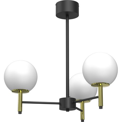 Suspension noir-or 3 globes blancs Awinion E27 Luminex