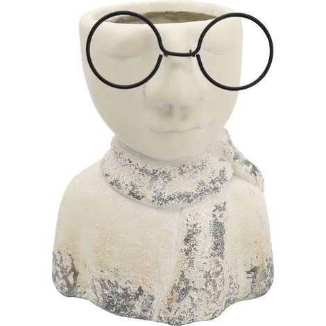 Vimin Box Testa Portafiori con Occhiali H 24 Cm L 18,5 cm L 13,5 Cm Beige