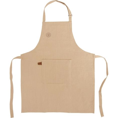 Cotton Kitchen Apron with Pocket, Adjustable Beige (1/5)