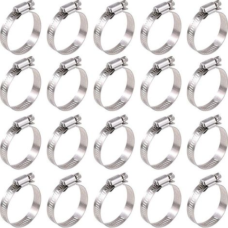 Packung mit 20 verstellbaren Schlauchschellen aus Edelstahl 304 von 27 bis 51 mm für Wasserleitungen, Sanitärinstallationen, Automobil- und Maschinenbauanwendungen (27-51 mm) (1/5)