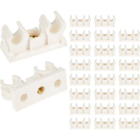 tecuro Doppel - Rohrclip Set 12 mm - 25 Stück - Kunststoff weiß, mit Messing - Gewindebuchse M6 (1/5)