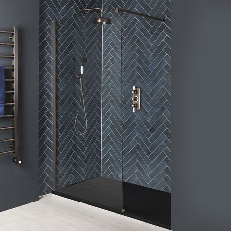 Hudson Reed Augusta - Paroi de Douche Italienne avec Receveur à Effet Texturé Graphite 180 x 90cm – Bronze Mat